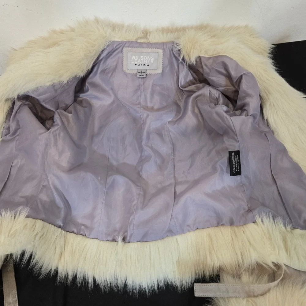 Wilson Leather Maxima Cream And Gray Jacket Suede with Faux Fur Festival